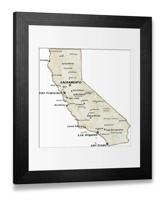 Framed Print : map of california Framed Print : map of california