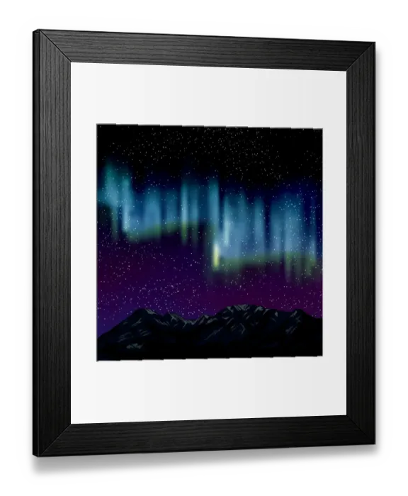 Framed Print : Northern Lights Over Mountains Background With Stars Framed Print : Northern Lights Over Mountains Background With Stars