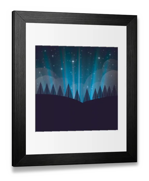 Framed Print : Winter and christmas landscape with snow and trees at night Framed Print : Winter and christmas landscape with snow and trees at night