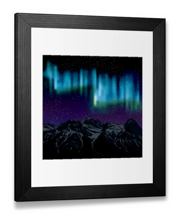 Framed Print : Northern Lights Over Mountains Background With Stars