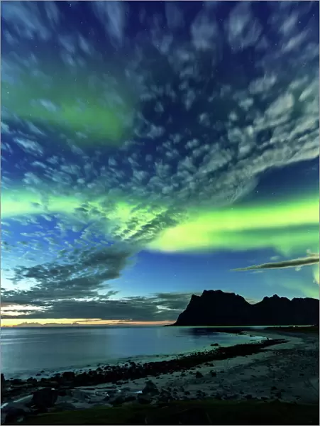 Aurora borealis in twilight in Norway