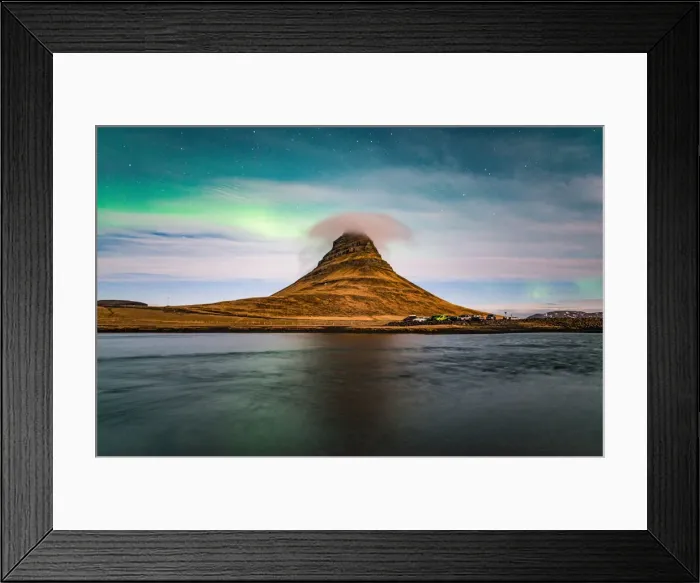 Framed Print : Aurora borealis and cloud cap over the Kirkjufell mountain the iconic landmark of west Iceland Framed Print : Aurora borealis and cloud cap over the Kirkjufell mountain the iconic landmark of west Iceland