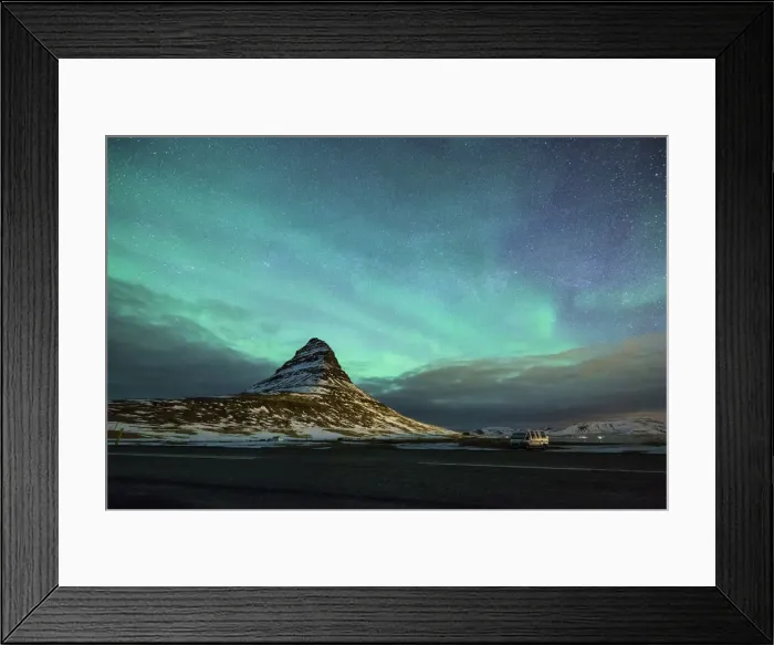 Framed Print : Aurora borealis over Mount Kirkjufell Framed Print : Aurora borealis over Mount Kirkjufell