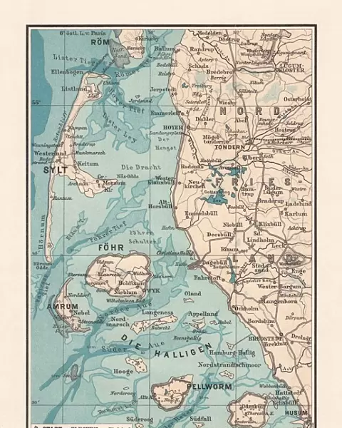 Northern Friesland (Nordfriesland), and islands, Schleswig-Holstein, Germany, lithograph, published 1887
