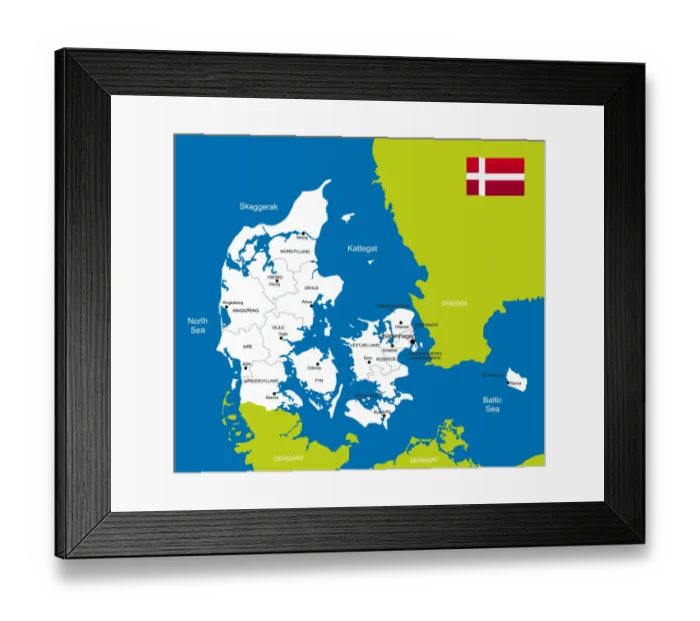 Framed Print : Map of Denmark