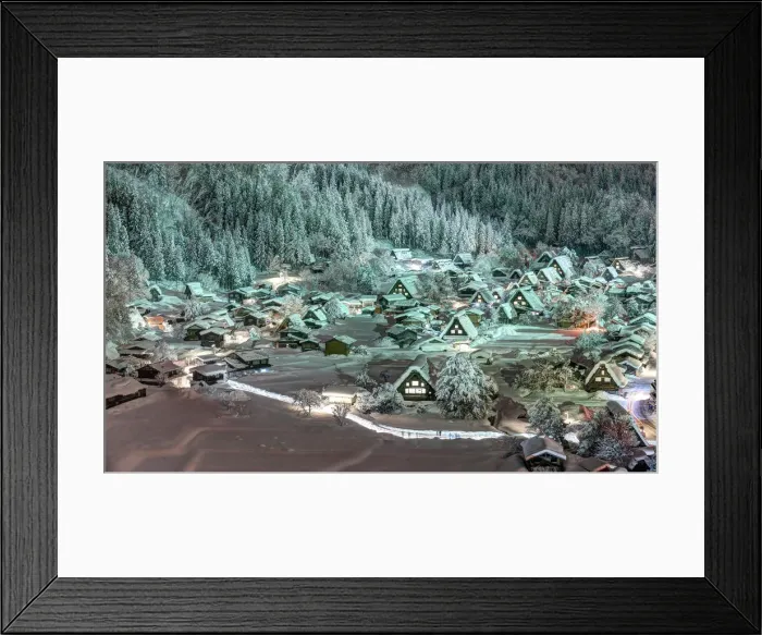 Framed Print : Light up Shirakawa-go village with snow Framed Print : Light up Shirakawa-go village with snow