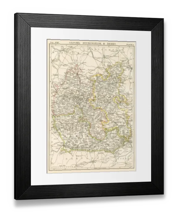 Framed Print : Oxford and Buckingham map 1885 Framed Print : Oxford and Buckingham map 1885