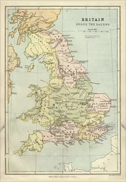 Antique map of Britain under the Anglo Saxons