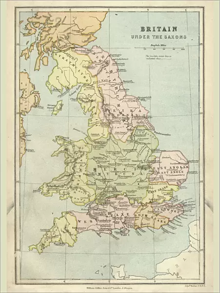 Antique map of Britain under the Anglo Saxons