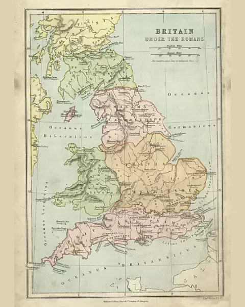 Antique map of Britain under the Ancient Romans