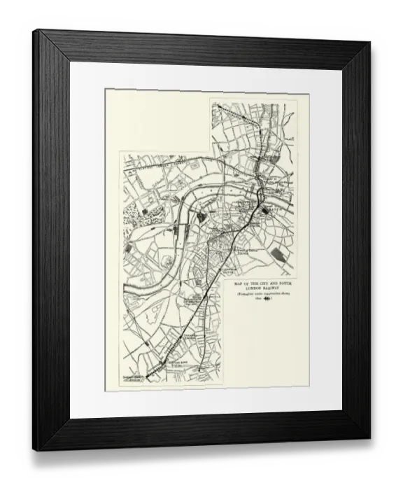 Framed Print : Map of the City and South London Railway, 1899 Framed Print : Map of the City and South London Railway, 1899