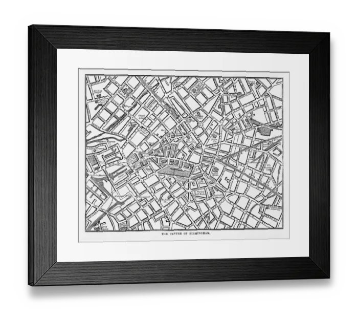 Framed Print : Map of The Town Center of Birmingham, England Victorian Engraving, 1840 Framed Print : Map of The Town Center of Birmingham, England Victorian Engraving, 1840