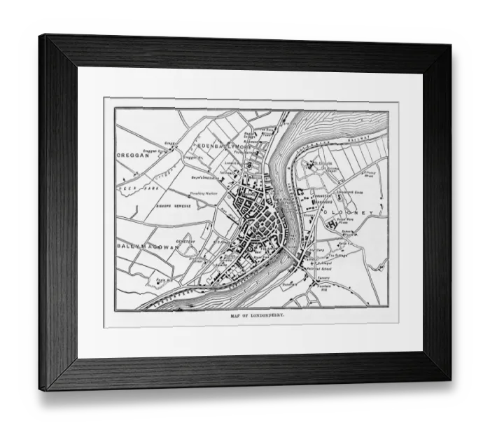 Framed Print : Map of Londonderry, Derry, Donegal, Northern Ireland, Victorian Engraving, 1840 Framed Print : Map of Londonderry, Derry, Donegal, Northern Ireland, Victorian Engraving, 1840
