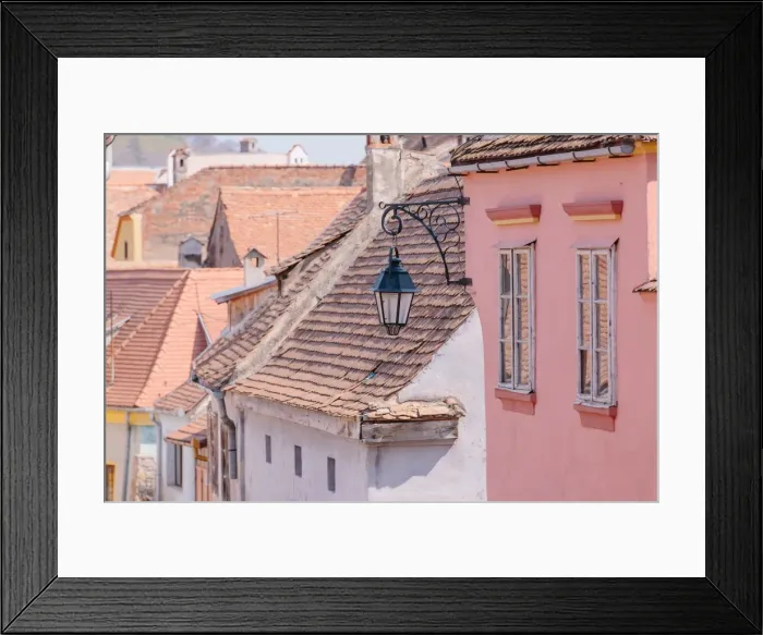 Framed Print : Old houses in Sighisoara town, Transylvania, Romania Framed Print : Old houses in Sighisoara town, Transylvania, Romania