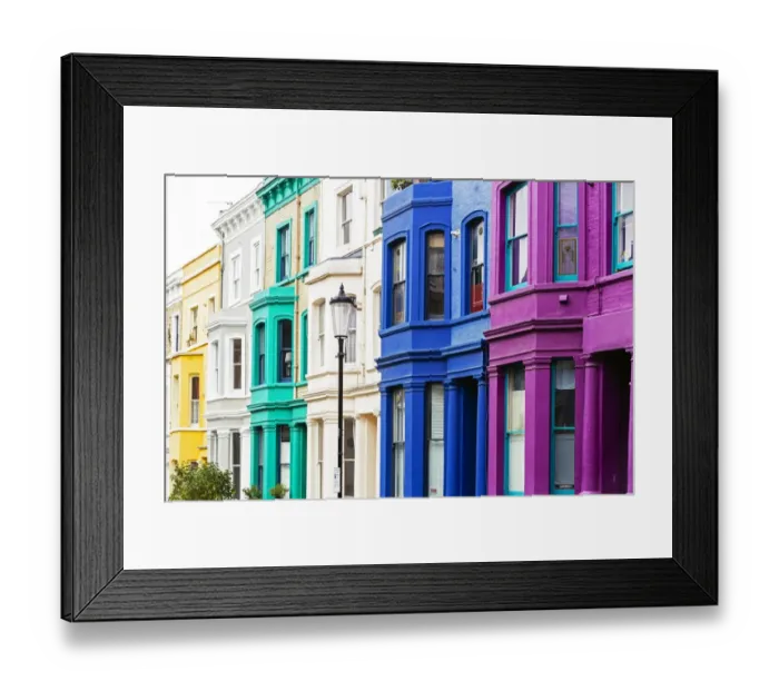 Framed Print : Colorful vibrant houses in Notting Hill, London, UK Framed Print : Colorful vibrant houses in Notting Hill, London, UK
