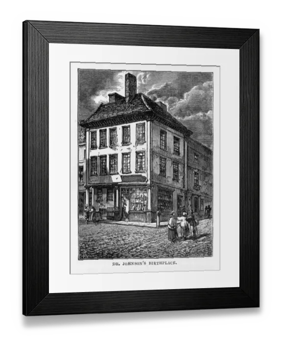 Framed Print : Dr. Johnson Birthplace in Litchfield, Staffordshire, England Victorian Engraving, 1840 Framed Print : Dr. Johnson Birthplace in Litchfield, Staffordshire, England Victorian Engraving, 1840