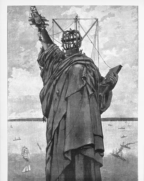 Statue of Liberty Construction and Assembly Victorian Engraving, 1886
