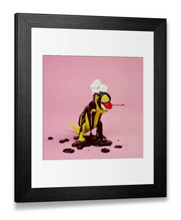 Framed Print : Plastic T-Rex Dinosaur Toy as Chocolate Sundae