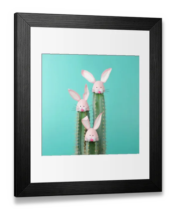 Framed Print : Cactus with Easter Rabbit decorations