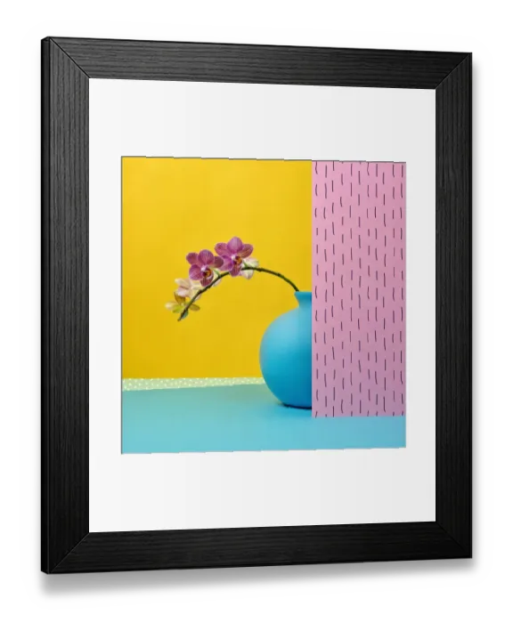 Framed Print : Pink orchid in blue vase Framed Print : Pink orchid in blue vase