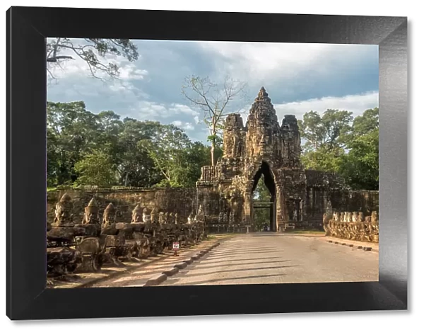 South Gate of Angkor Thom complex. Bayon Temple Entrance, Angkor Thom gate, Siem Reap, Cambodia