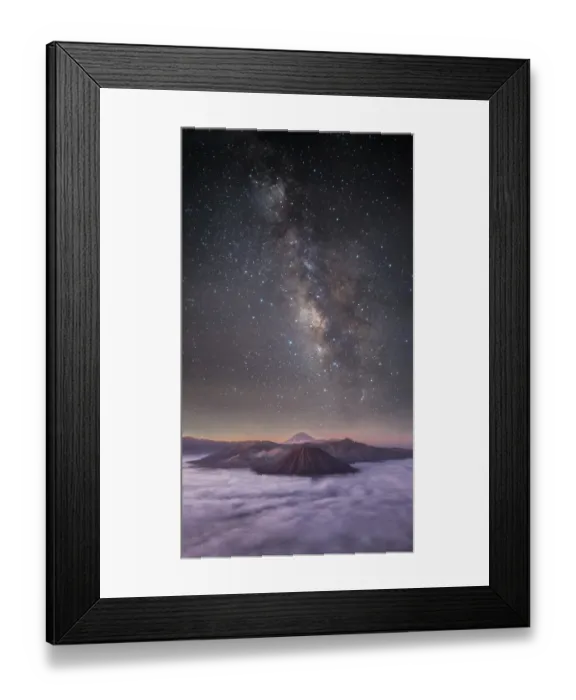 Framed Print : Dreamlike Milky way and mountain range before morning sunrise at bromo volcano mountain with Vertical 16: 9 format, east java, indonesia Framed Print : Dreamlike Milky way and mountain range before morning sunrise at bromo volcano mountain with Vertical 16: 9 format, east java, indonesia