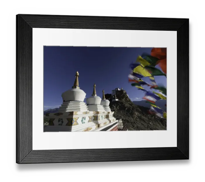 Framed Print : Three white stupas at Thikse Monastery in Leh, Ladakh, India Framed Print : Three white stupas at Thikse Monastery in Leh, Ladakh, India
