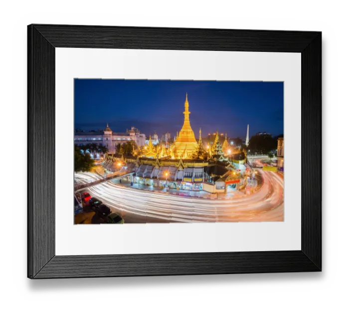 Framed Print : Sule Pagoda place for worship and traffic circle Roundabout Sign in Yangon, Myanmar Framed Print : Sule Pagoda place for worship and traffic circle Roundabout Sign in Yangon, Myanmar
