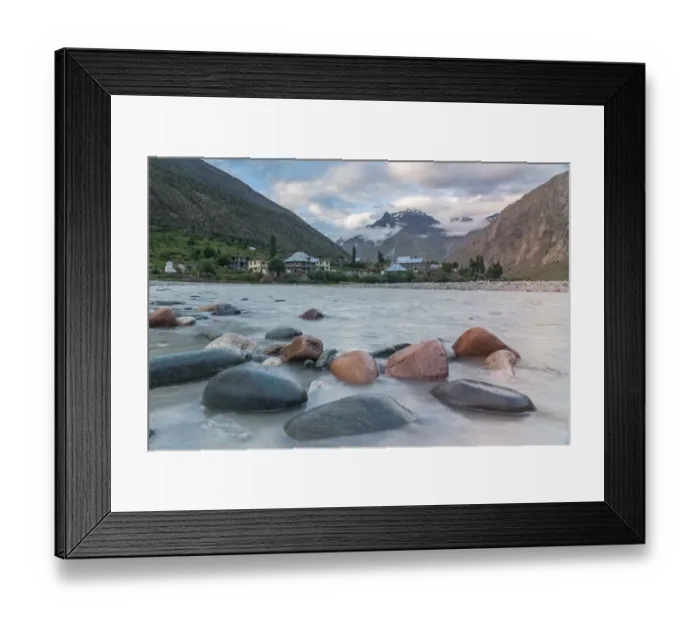 Framed Print : View of Bhag river with jispa village and tourist resort in jispa on leh manali highway in summer, Himachal Pradesh, India Framed Print : View of Bhag river with jispa village and tourist resort in jispa on leh manali highway in summer, Himachal Pradesh, India