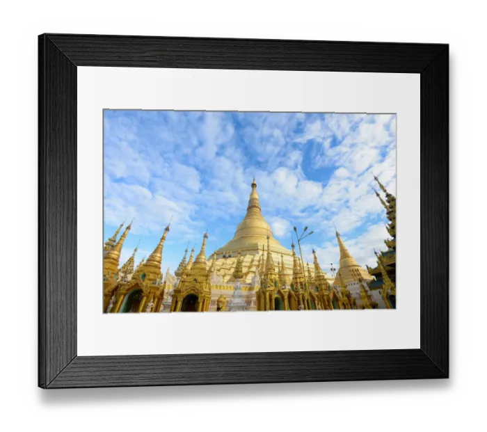 Framed Print : shwedagon pagoda under blue sky, yangon, myanmar Framed Print : shwedagon pagoda under blue sky, yangon, myanmar