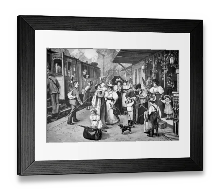 Framed Print : Train departure at the railway station - 1896 Framed Print : Train departure at the railway station - 1896
