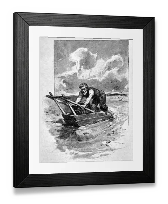 Framed Print : Older man fishing for shells at sea - 1896 Framed Print : Older man fishing for shells at sea - 1896
