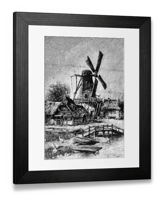 Framed Print : Village with windmill - 1896 Framed Print : Village with windmill - 1896