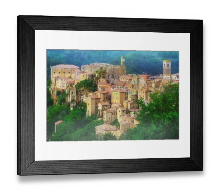 Framed Print : Sorano, a town built on a tuff rock, is one of the most beautiful villages in Italy Framed Print : Sorano, a town built on a tuff rock, is one of the most beautiful villages in Italy