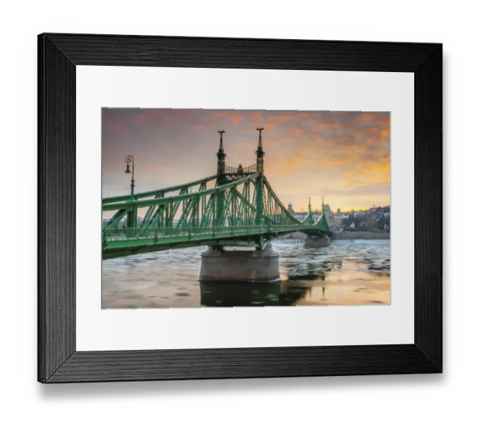 Framed Print : The Liberty bridge in Budapest in the winter sunset