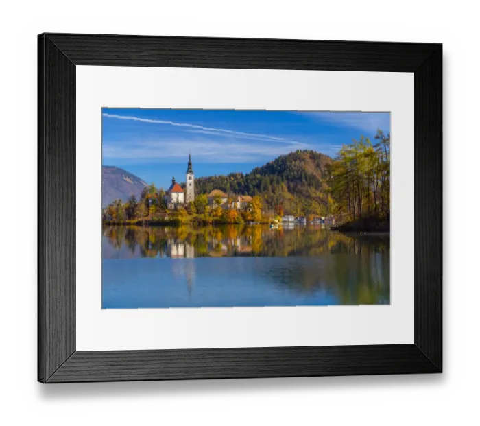 Framed Print : Lake Bled with the church dedicated to the Assumption of Mary, Slovenia
