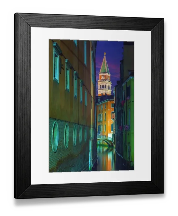 Framed Print : Canal in Venice in the night with the Campanile in the background Framed Print : Canal in Venice in the night with the Campanile in the background