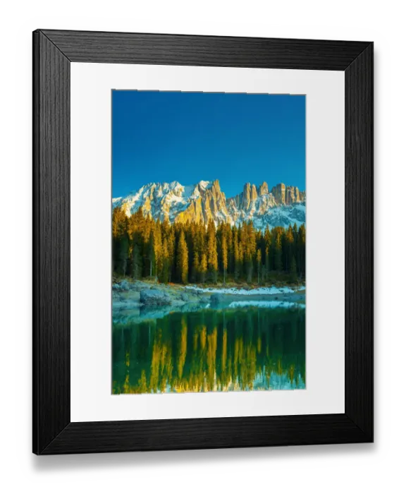 Framed Print : Mountain lake surrounded by pine forest (Carezza Lake in the Latemar mountain range, South Tyrol, Italy) Framed Print : Mountain lake surrounded by pine forest (Carezza Lake in the Latemar mountain range, South Tyrol, Italy)