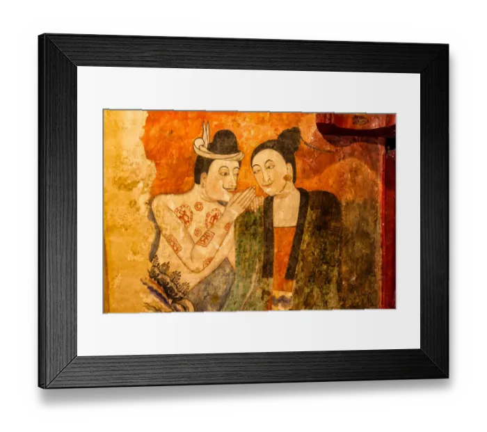 Framed Print : The famous mural painting walls in Wat Phumin, Nan province of Thailand Framed Print : The famous mural painting walls in Wat Phumin, Nan province of Thailand