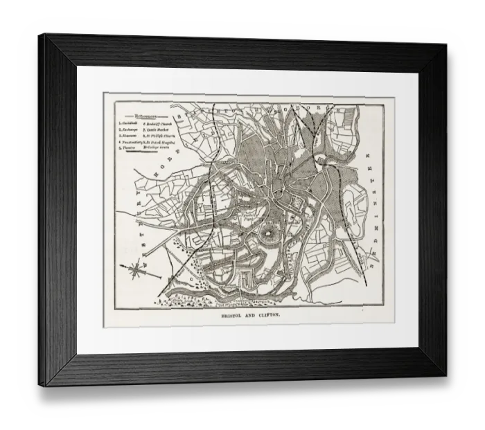 Framed Print : Map of Bristol and Clifton in Yorkshire, England Victorian Engraving, Circa 1840 Framed Print : Map of Bristol and Clifton in Yorkshire, England Victorian Engraving, Circa 1840