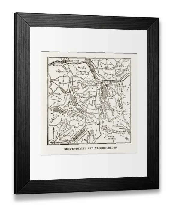Framed Print : Map of Derwent Water, Keswick, England Victorian Engraving, 1840 Framed Print : Map of Derwent Water, Keswick, England Victorian Engraving, 1840