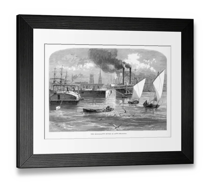 Framed Print : Mississippi River at New Orleans, Louisiana, United States, American Victorian Engraving, 1872 Framed Print : Mississippi River at New Orleans, Louisiana, United States, American Victorian Engraving, 1872