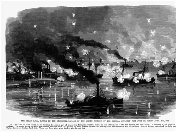 Naval Battle on the Mississippi, 1861 Civil War Engraving