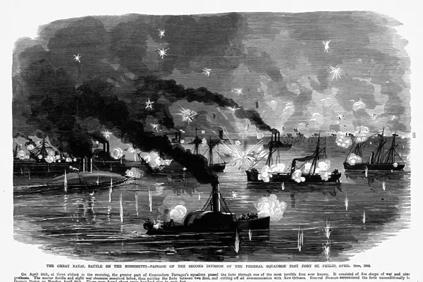 Naval Battle on the Mississippi, 1861 Civil War Engraving
