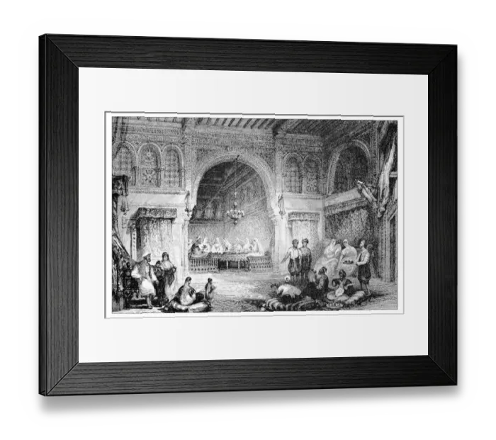 Framed Print : Antique illustration of mediterranean landscapes: Interior of moorish palace, Algiers Framed Print : Antique illustration of mediterranean landscapes: Interior of moorish palace, Algiers