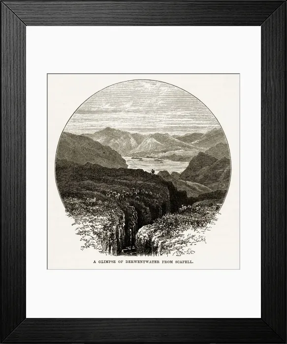 Framed Print : Derwent water from Scafell, Keswick, England Victorian Engraving, 1840 Framed Print : Derwent water from Scafell, Keswick, England Victorian Engraving, 1840