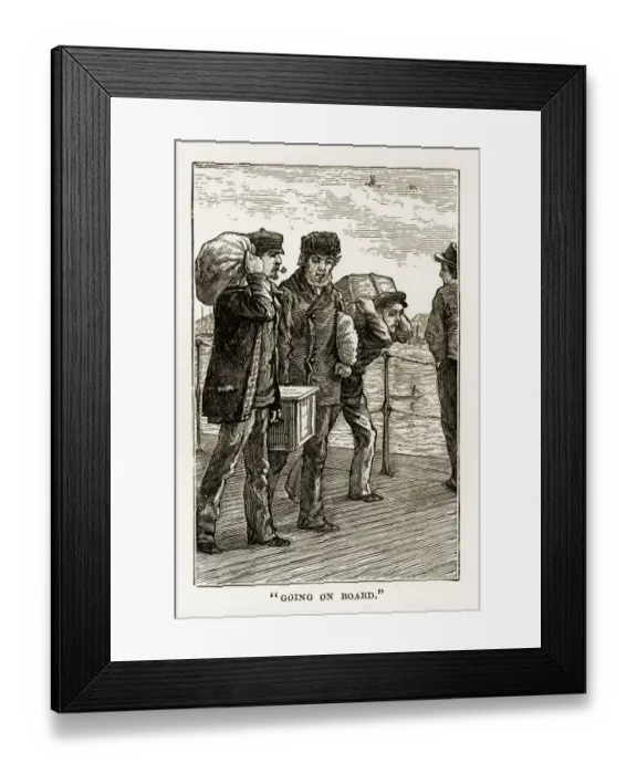 Framed Print : Seamen Boarding a Ship in Liverpool, England Victorian Engraving, 1840
