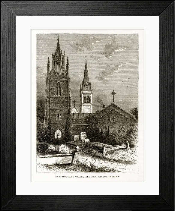 Framed Print : Mortuary Chapel and Church, Woburn, England Victorian Engraving, Circa 1840 Framed Print : Mortuary Chapel and Church, Woburn, England Victorian Engraving, Circa 1840