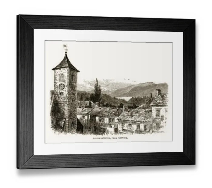 Framed Print : Derwent water from Keswick, England Victorian Engraving, 1840 Framed Print : Derwent water from Keswick, England Victorian Engraving, 1840