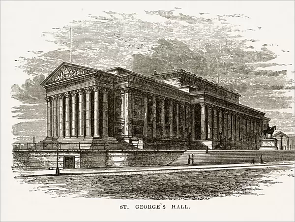 St. Georgeas Hall Liverpool, England Victorian Engraving, 1840